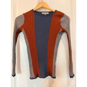Liverpool Los Angeles Ribbed Colorblock Sweater Crew Neck Blue Orange Grey XS